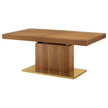 Dining Table, Rectangular, Wood, Metal, Brown Walnut Gold, Modern, Restaurant