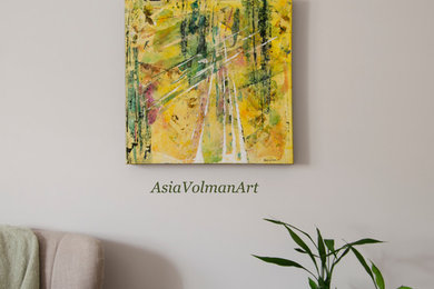 Small Abstract Painting Yellow Green Tones Acrylic on Canvas- Dream about Summer