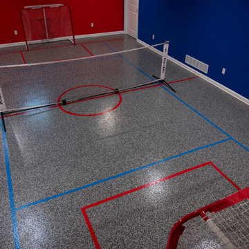 Finished Basement with Pickleball Court in Northville, MI