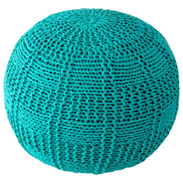 nuLOOM Knitted Cotton Basketweave Leo Pouf, Teal