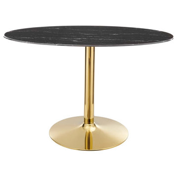 Verne 48" Artificial Marble Dining Table Gold Black -4759