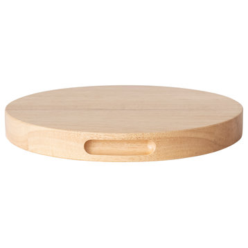 Round Rubberwood Cheese and Cutting Board With Handles, Natural