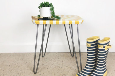 Handpainted White & Yellow Geometric Design Dressing Table Stool & Hairpin Legs
