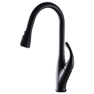 Single Handle Pull Out Stream Spray Kitchen Spout, Black and Chrome