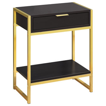 HomeRoots 12.75" x 19.5" x 23.75" Cappuccino Finish and Gold Metal Accent Table