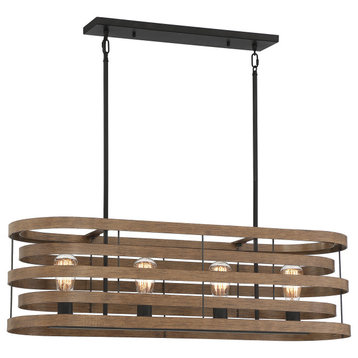 Blaine 4-Light Natural Walnut With Black Accents Linear Chandelier