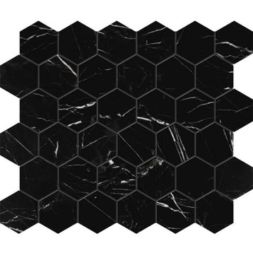 12"x12" Black Honed Hexagon Classic Mosaic