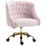 Meridian Furniture - Arden Swivel and Adjustable Velvet Upholstered Office Chair, Pink, Gold Base - Stay cozy and comfortable at work while expressing your definitive modish tastes with this Arden Velvet Office Chair. This sumptuously appointed chair features soft and pretty pink velvet upholstery with svelte button tufting and a rich gold base, ensuring that it garners more than its fair share of oohs and aahs, no matter who's admiring it. This contemporary office chair swivels to allow for expanded functionality, and it's adjustable, so you can customize the chair's position to meet your sitting preferences.