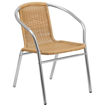 Aluminum and Beige Rattan Indoor-Outdoor Stack Chair