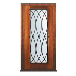 Prehung Single Door 80 Wood Mahogany La Salle Full Lite Wrought Iron - Front Doors
