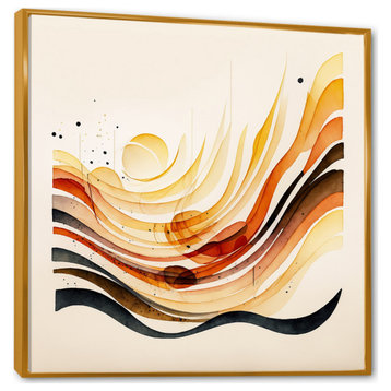 Burnt Orange Waves Abstract IV Framed Canvas, 16x16, Gold
