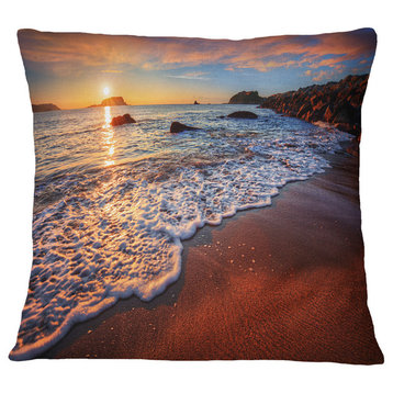 Stunning Ocean Beach At Sunset Seashore Throw Pillow, 18"x18"
