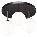 Artcraft Lighting - Comet 3  Light Semi Flushmount , Semi Matte Black - The "Comet" collection triple glass semi flushmount is finished in semi matte black. The glass is an opal white sphere shape. Each sphere come down a little lower than the next to add a little extra design element. This fixture is illuminated by energy efficient G9 LED.