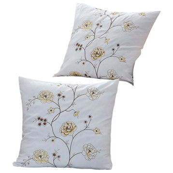 Spring Flower Embroidery 2 Piece Pillow Shell Set, Gold, 26" X 26"