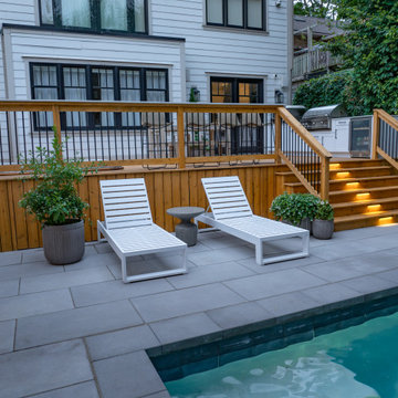 Modern Toronto Backyard | Custom Cabana, Pool, Outdoor Kitchen, Fire Pit & Deck