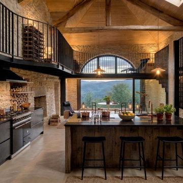 "The Obsidian Hearth" Modern Rustic Kitchen in Industrial Farmhouse or Contempor