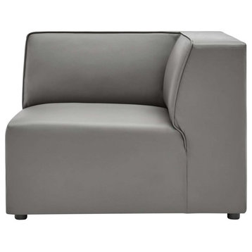 Modern Corner Accent Chair, Vegan Leather Upholstered Seat and Track Arms, Gray