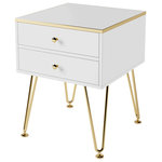 Homary - White Small Nightstand With 2 Drawers Bedside Table Gold Pulls & V-Shaped Legs - Accentuate your living space with this essential bedside table. This nightstand features clean lines, gold stripe and V-shaped legs, adding a modern minimalist style and eye-catching look to any room. The smooth top is dampproof & scratch-resisting, and 2 large drawers offer enough space for placing your bedroom necessities, durable and practical. It ensures long-lasting service. This wonderful nightstand is perfect for your bedroom.