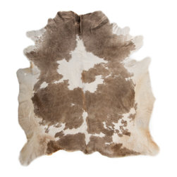 Luxury Natural Cowhide Area Rug, Handmade, Beige, White, Hair-on-Hide, 7'0"x6'7" - Novelty Rugs