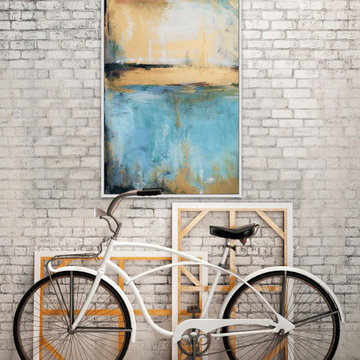 "Pale Blue Separation" Floater Framed Painting Print on Canvas