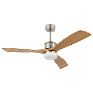 CurveCurio 52" Traditional Farmhouse Ceiling Fan Wood Blades, Remote Control, Brushed Nickel
