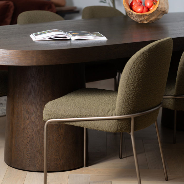 modern dining area design wood table olive green chair