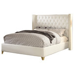 Meridian Furniture - Soho Faux Leather Bed, Queen - Elegant and eye-catching, the stunning Soho Bed from Meridian Furniture is the perfect addition to any bedroom. Rich Leather covers the deep tufted design. A beautiful wing bed design is complimented by hand applied gold nail head details. Strength and beauty is guaranteed with a solid wood frame and stainless steel legs that feature a gold finish.