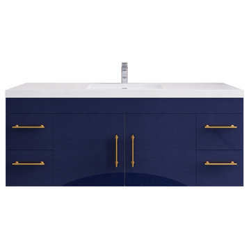 Rosa 60" Single Sink Wall Mounted Vanity with Reinforced Acrylic Sink, Glossy Night Blue