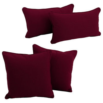 4-Piece Solid Twill Throw Pillows With Inserts, Burgundy