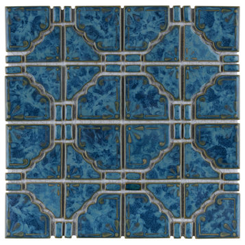 Moonbeam Porcelain Mosaic Floor and Wall Tile, Pacific Blue