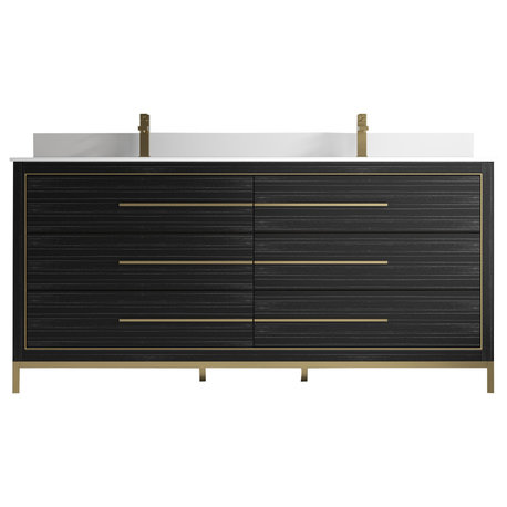 Alma Barsalona Free Standing Bathroom Vanity Dawn grey , Golden Brass Hardware, 72" Double Sink