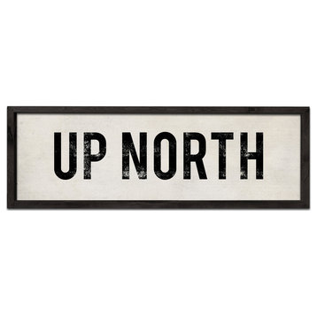 Hand Painted Wood Up North Lake House Sign, 12x36, Black Frame