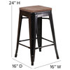24" Counter Height Black- Antique Gold Metal Dining Stool With Wooden Seat