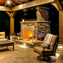 outdoor patio with fireplace