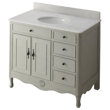 38 Inch Distressed Gray Cottage Style Daleville Bathroom Sink Vanity, No Mirror No Faucet