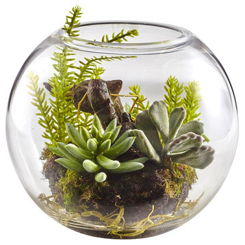 Mix Succulent Garden With Glass Vase