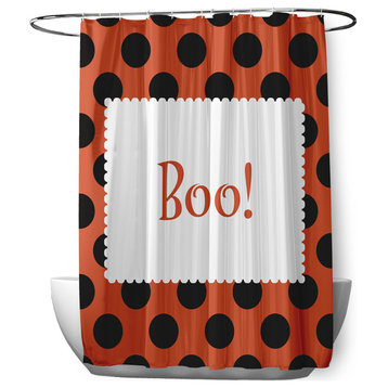 70"Wx73"L Halloween Boo Dots Shower Curtain, Harvest Orange