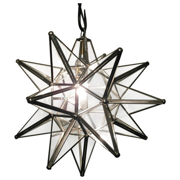 Moravian Star Light, Clear Glass With Silver Trim, 10" Diameter, With Mount Kit