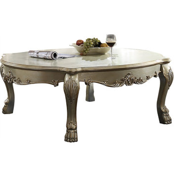 Acme Dresden II Oval Arched Top Wooden Coffee Table in Gold Patina and Bone
