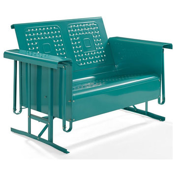 Crosley Furniture Bates Metal Gliding Patio Loveseat in Turquoise