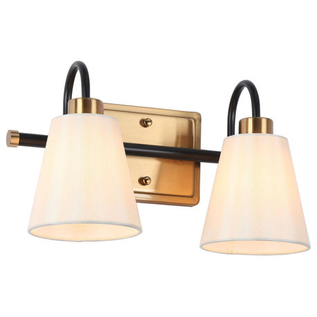 LNC Calista 14" 2-Light Matte Black and Polished Gold Modern Vanity Light Bar