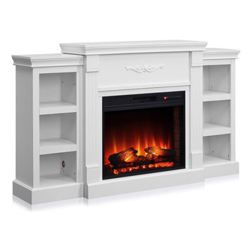 Freestanding Electric Fireplace Bookshelves with 28" Fireplace, White