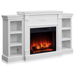 Belleze - Freestanding Electric Fireplace Bookshelves, White - Illuminate your decor with this infrared electric fireplace. Classical woodworking flourishes across the mantel and bookshelves; ample storage awaits reading materials, media accessories, or pottery. Traditional styling combines with Mission inspired accents to ignite your senses with this infrared electric fireplace in a living room, dining room, or parlor. Energy efficient, fan-forced quartz infrared heat distributes evenly to quickly warm up to 400 square feet.