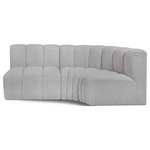 Meridian Furniture - Arc Boucle Fabric Upholstered 3-Pc. L-Shaped Modular Sectional, Grey - Give your living room or den the perfect blend of style and versatility with this Arc boucle fabric curved modular Sectional. Part of the Arc modular furniture collection, this Sectional comes upholstered in rich grey boucle fabric and features deep channel tufting that adds a touch of luxury while enhancing comfort and support. A seamless combination of form and function, this chair can be used with other Arc pieces to create a myriad of configurations in your well-curated room.