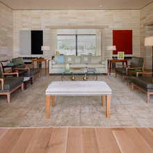 Living room with stone walls