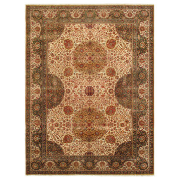 Pasargad Home Agra Hand-Knotted Wool Area Rug-10' 0" X 10' 4" , Beige