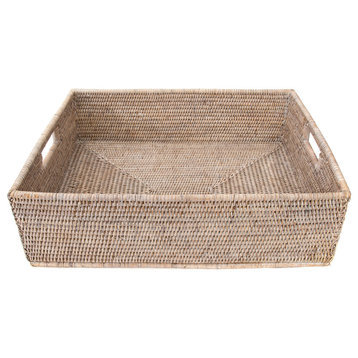 Artifacts Rattan™ Rectangular Basket with Cutout Handles, White Wash, 20"x16"x6"