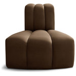 Meridian Furniture - Arc Upholstered Modular Component, Brown, 1-Piece: Reverse Corner, Velvet - Give your living room or den the perfect blend of style and versatility with this Arc velvet fabric curved reverse corner chair. Part of the Arc modular furniture collection, this chair comes upholstered in rich brown velvet fabric and features deep channel tufting that adds a touch of luxury while enhancing comfort and support. A seamless combination of form and function, this chair can be used with other Arc pieces to create a myriad of configurations in your well-curated room.