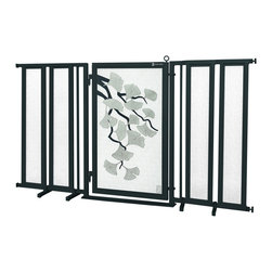 Fusion Gates - Fusion Gate with Ginkgo in Platinum Design, Black, 71.5"-74" - Dog Gates