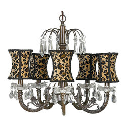 5-Light-Chandelier-in-Mocha-and-Hourglass-Leopard-Shades-Water-Fall - Chandeliers